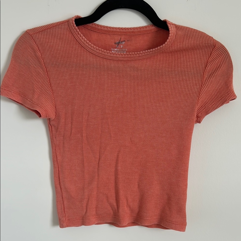 Coral waffle crop top